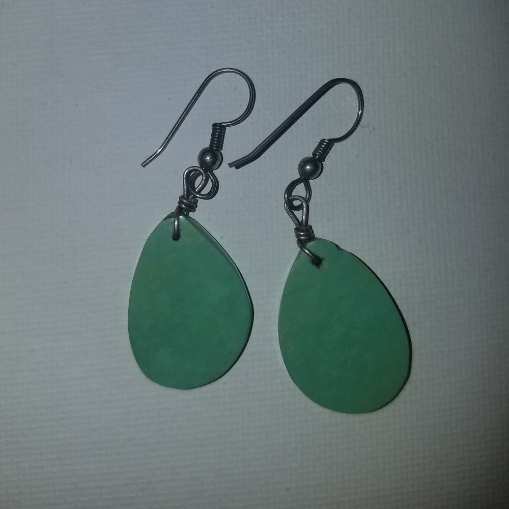 Handmade turquoise teardrop Navajo earrings silver